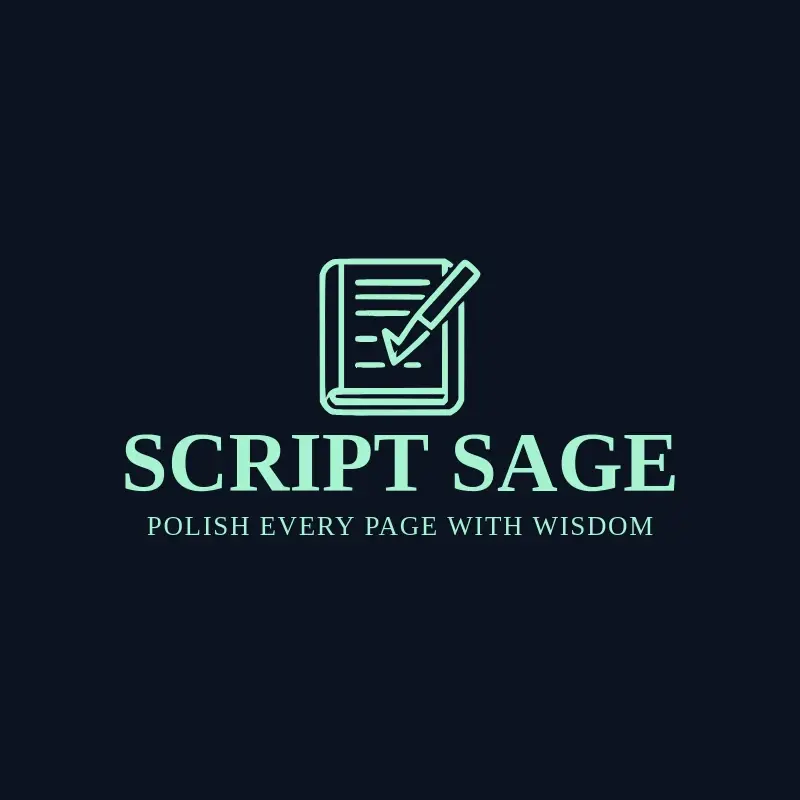 The copywriting business name Script Sage as a branded logo with a single color icon