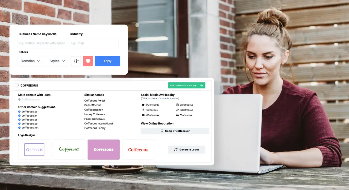 Simply type relevant keywords to find the perfect name