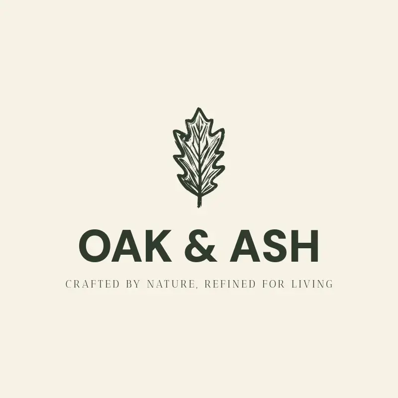 The woodworking name Oak & Ash as a branded logo with a single color icon