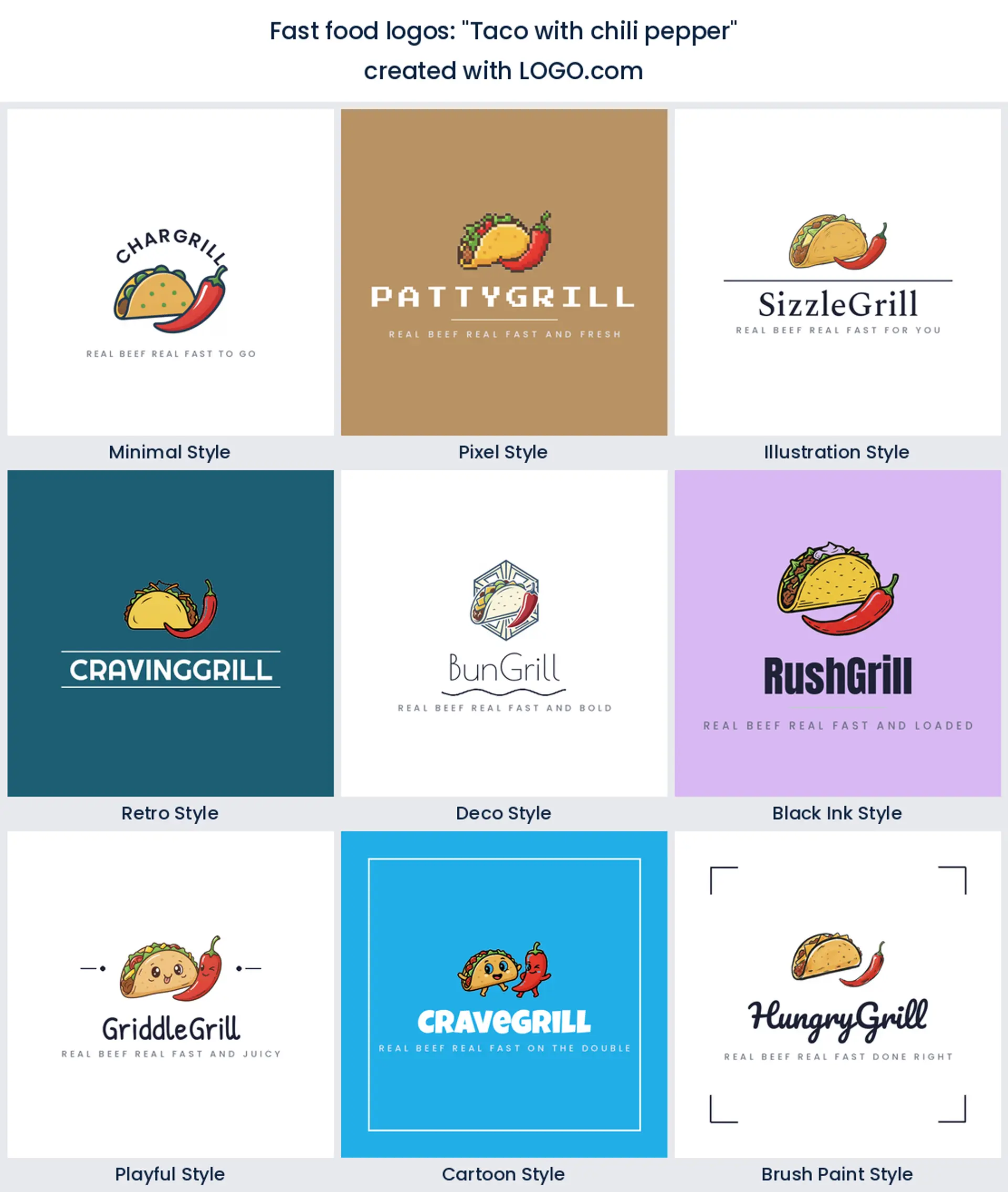 Taco with a chili pepper logo in nine styles.