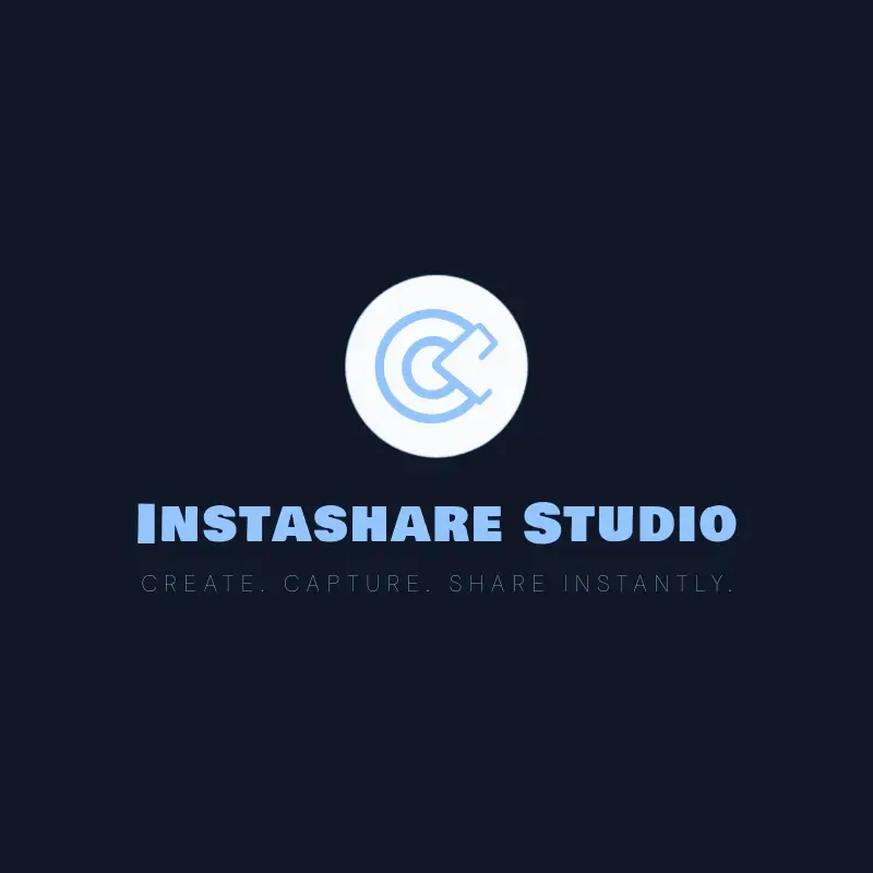 The Instagram name InstaShare Studio as a branded logo with a single color icon