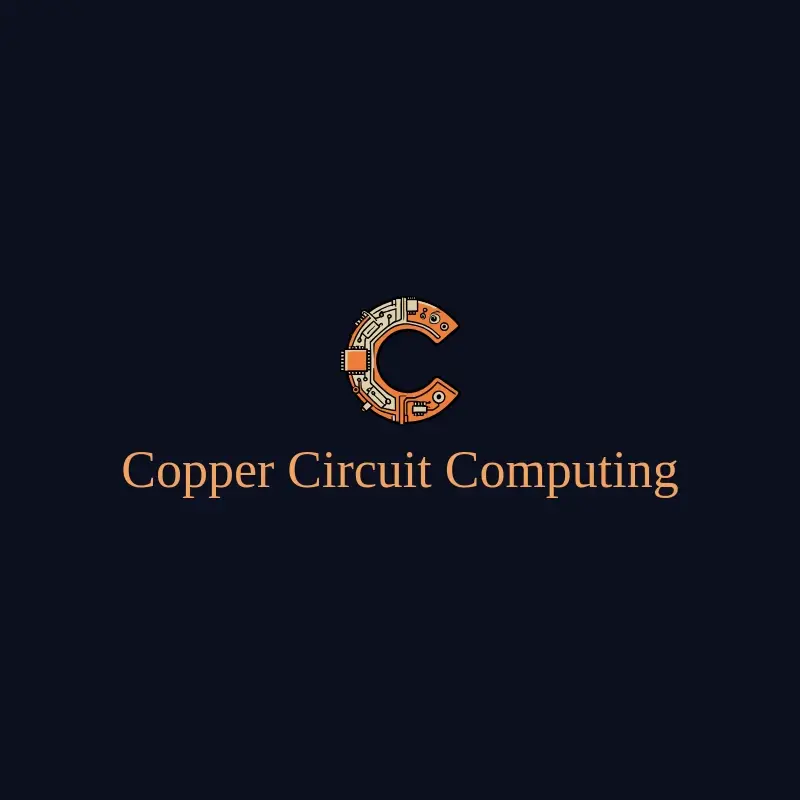 The tech company name Copper Circuit Computing as a branded logo with a color icon