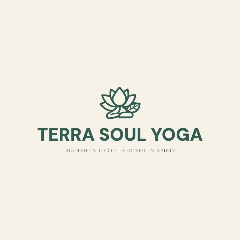 The yoga studio name Terra Soul Yoga as a branded logo with a single color icon
