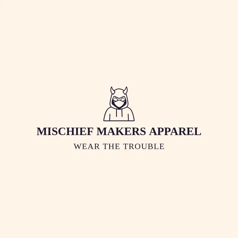The funny business name Mischief Makers Apparel as a branded logo with a single color icon