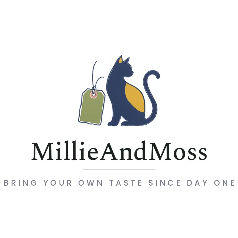 Cat and boutique tag logo in an illustrated style