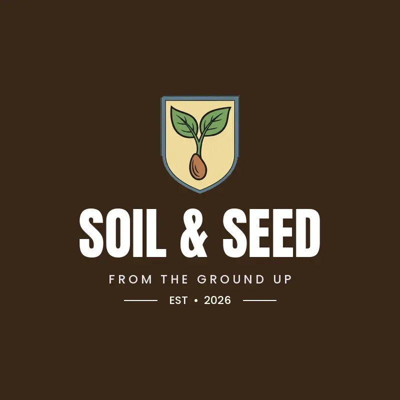 The farm name Soil & Seed as a branded logo in a black ink style