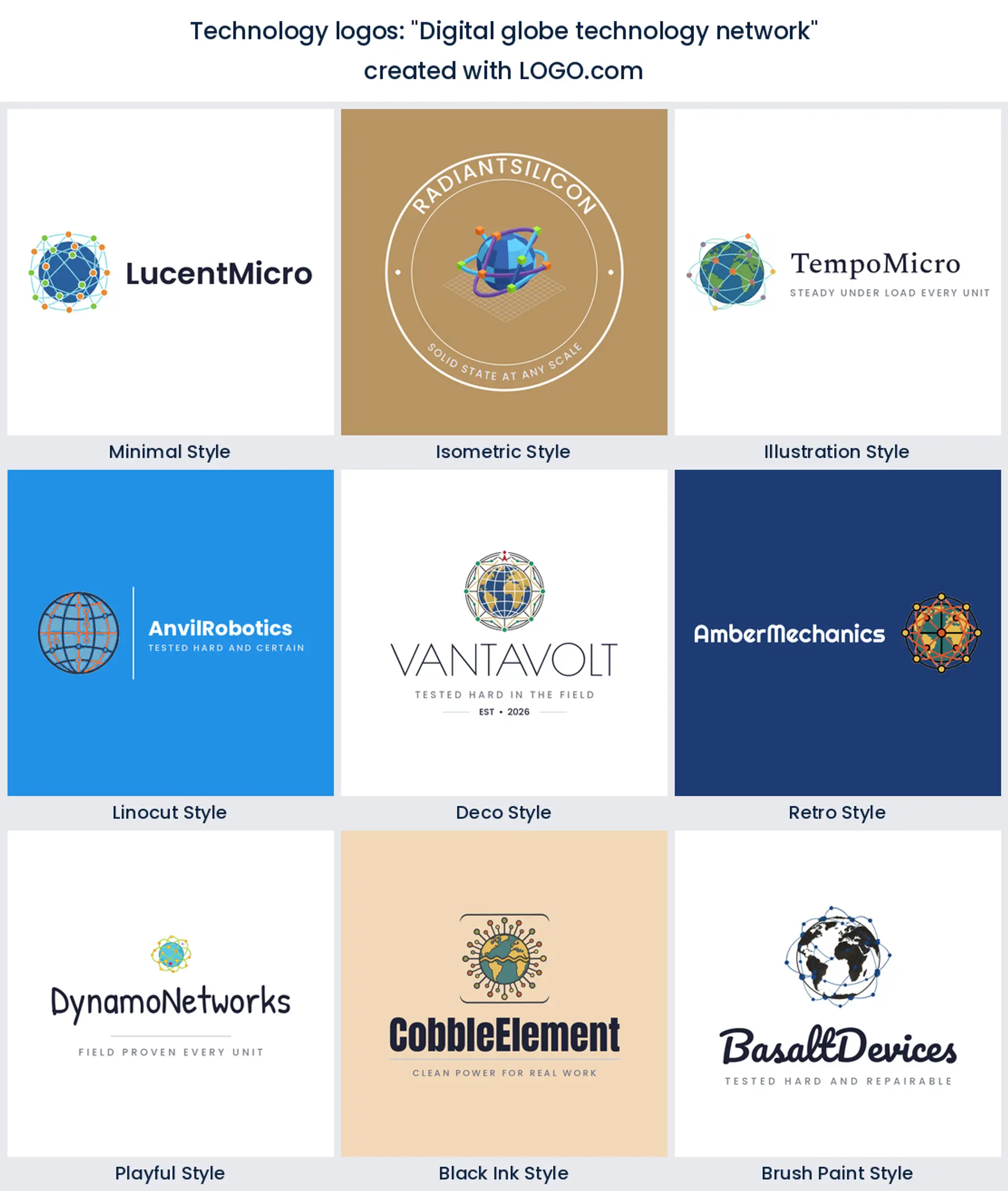 Digital globe technology network logo in nine styles.