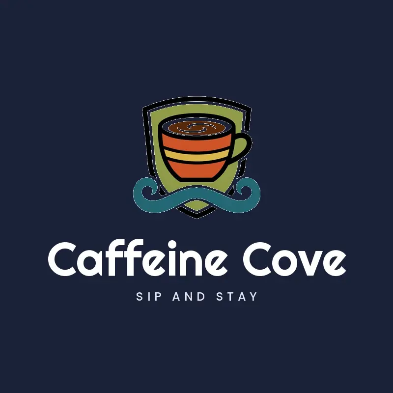 The cafe name Caffeine Cove as a branded logo in a retro style