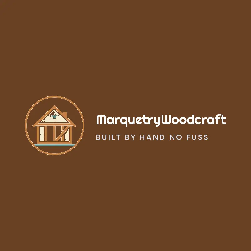 Retro wooden house frame and beam logo for MarquetryWoodcraft
