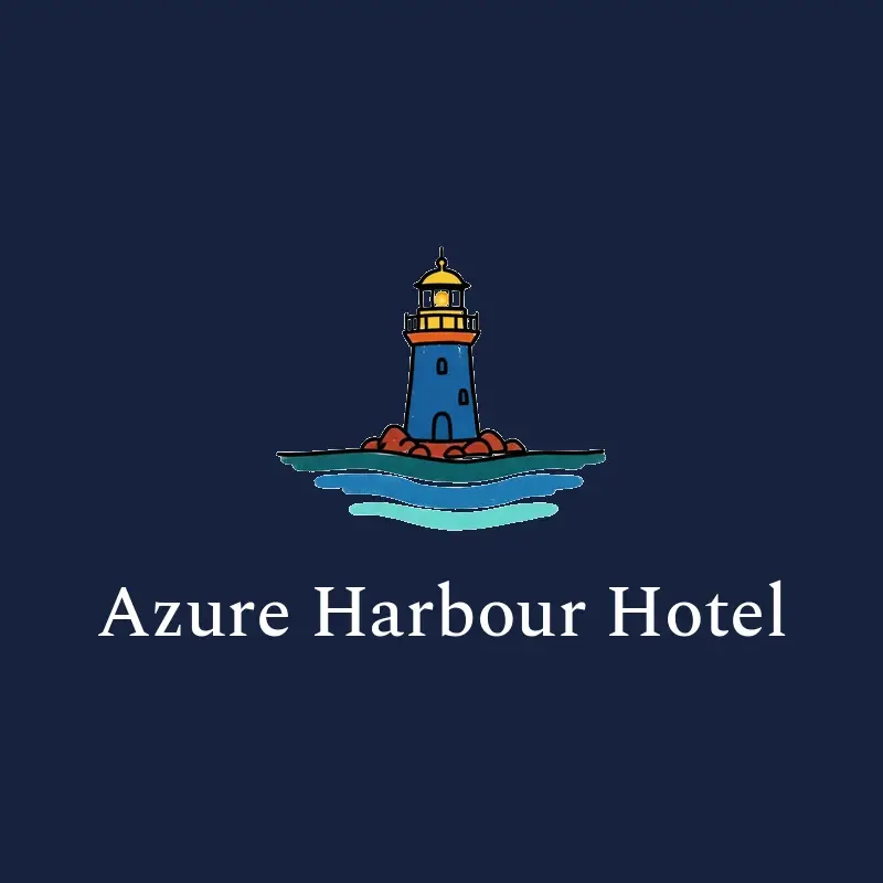 The hotel name Azure Harbour Hotel as a branded logo in an illustration style