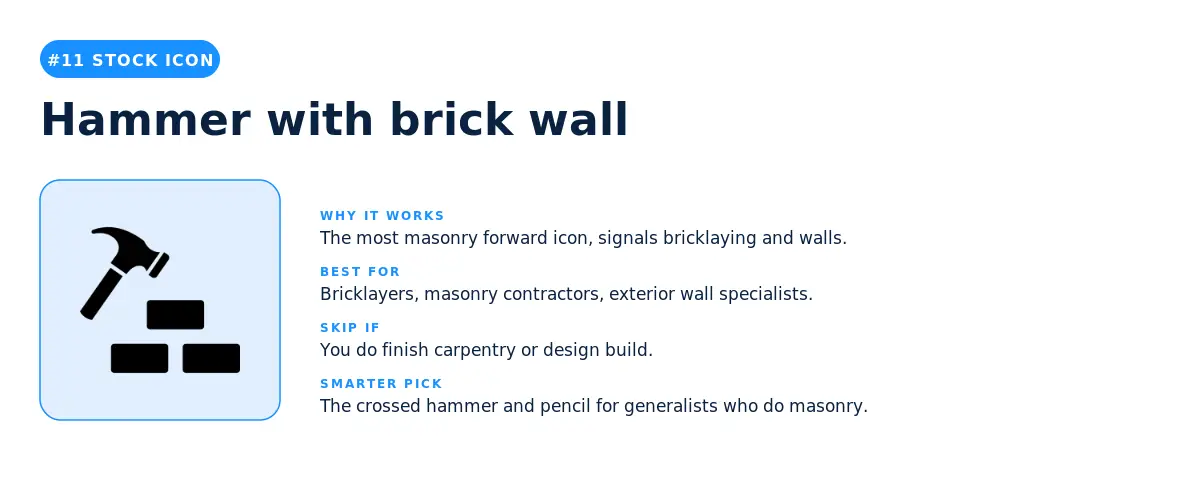 Hammer with brick wall stock construction logo icon