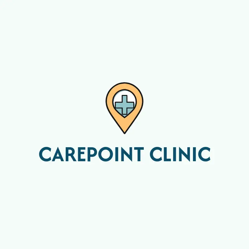 The medical practice name CarePoint Clinic as a branded logo with a color icon