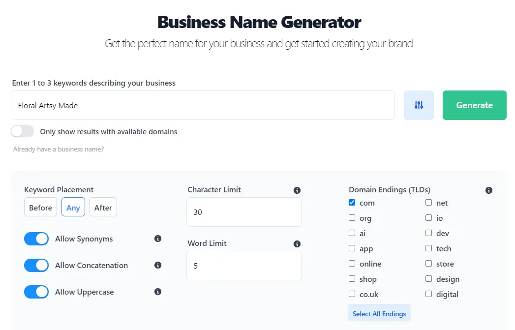 Etsy Shop Name Generator