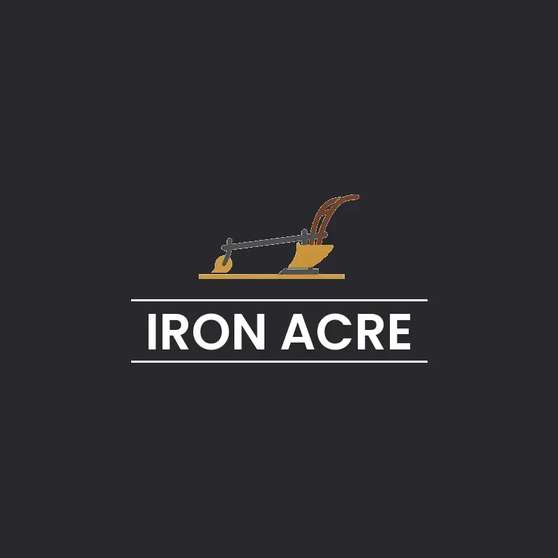 The farm name Iron Acre as a branded logo in a minimal style