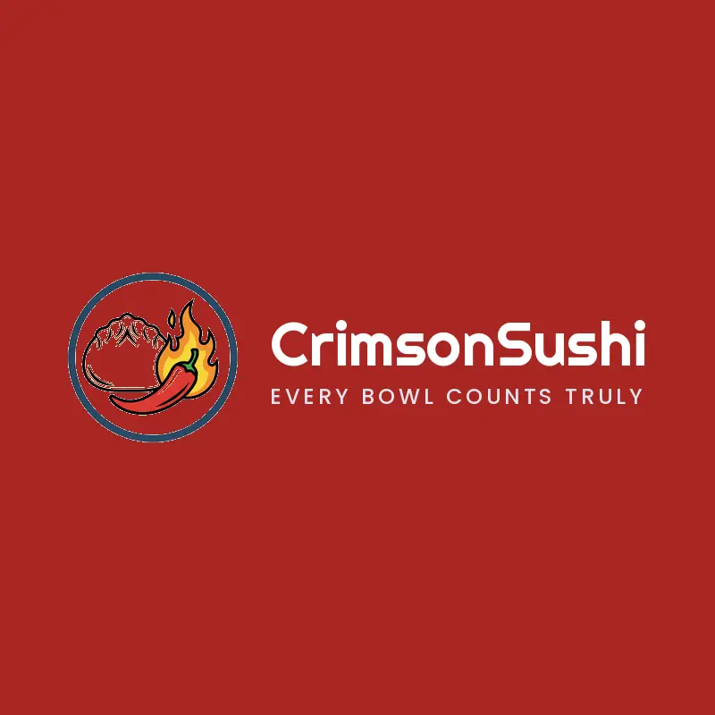 A retro dumpling and chili Asian restaurant logo on a red background.