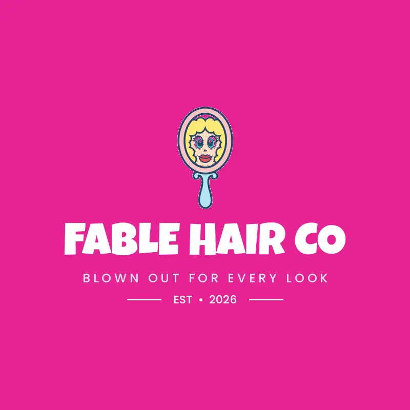 A salon mirror reflecting a face, a beauty salon logo in a cartoon style