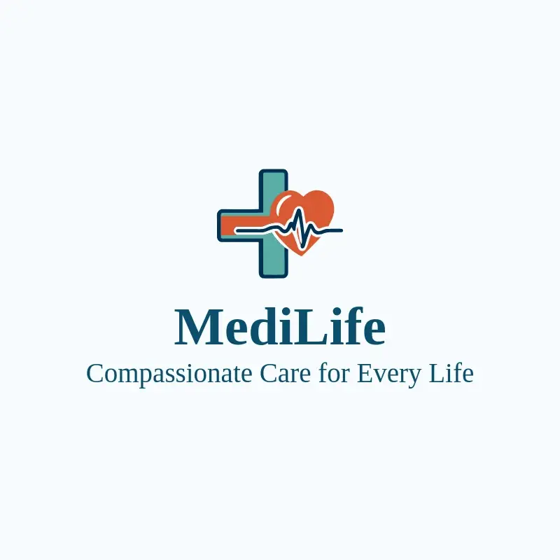 The hospital name MediLife as a branded logo with a color icon