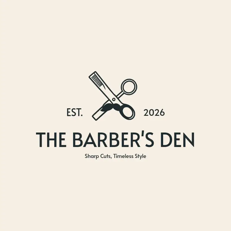 The barbershop name The Barber's Den as a branded logo with a single color icon