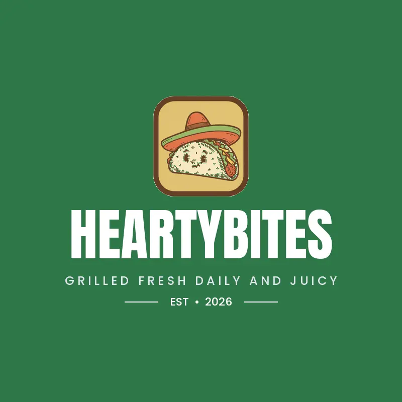 A one color taco and sombrero logo on a green background.