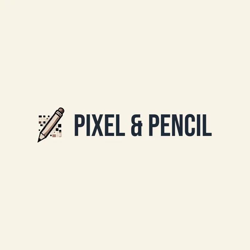 The artist name Pixel & Pencil as a branded logo with a color icon