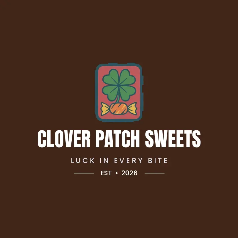 The bakery name Clover Patch Sweets as a branded logo in a black ink style