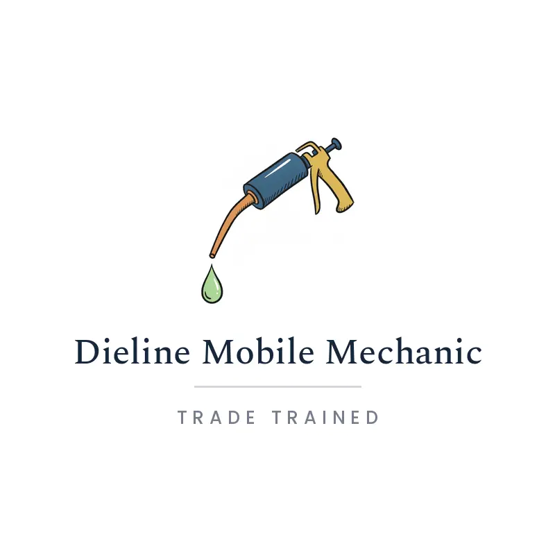 Illustrated servicing logo built around a grease gun