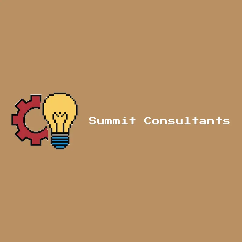 A gear merging with a lightbulb, an IT consulting logo in a pixel style