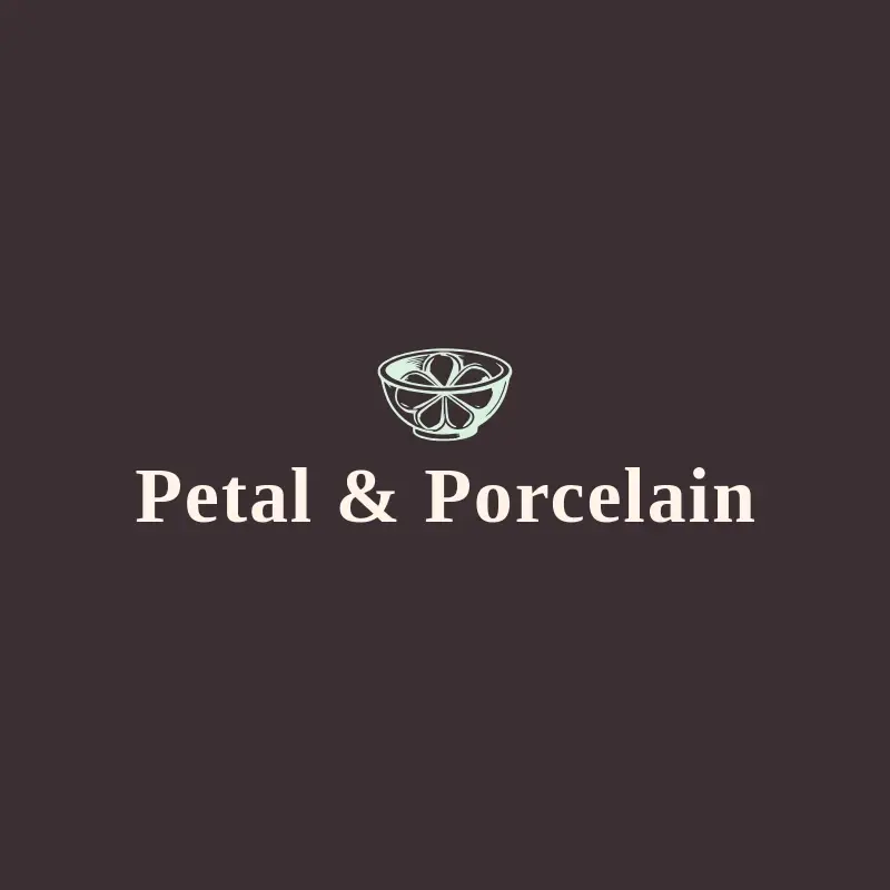 The art business name Petal & Porcelain as a branded logo with a single color icon
