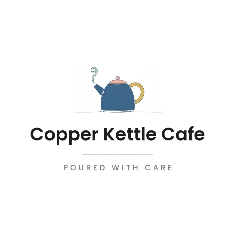 The cafe name Copper Kettle Cafe as a branded logo in a minimal style