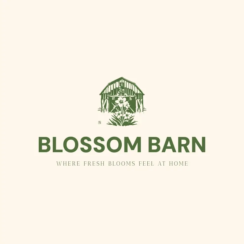 The flower shop name Blossom Barn as a branded logo with a single color icon