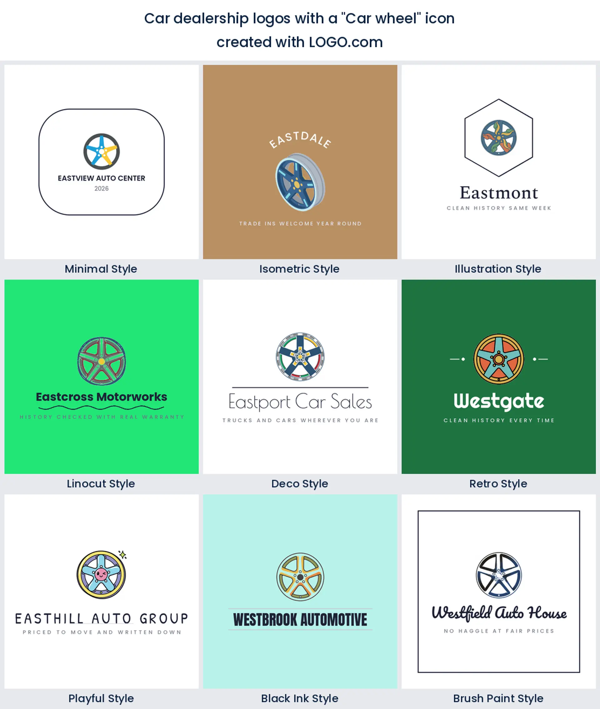 Car wheel automotive logo shown in nine LOGO.com styles