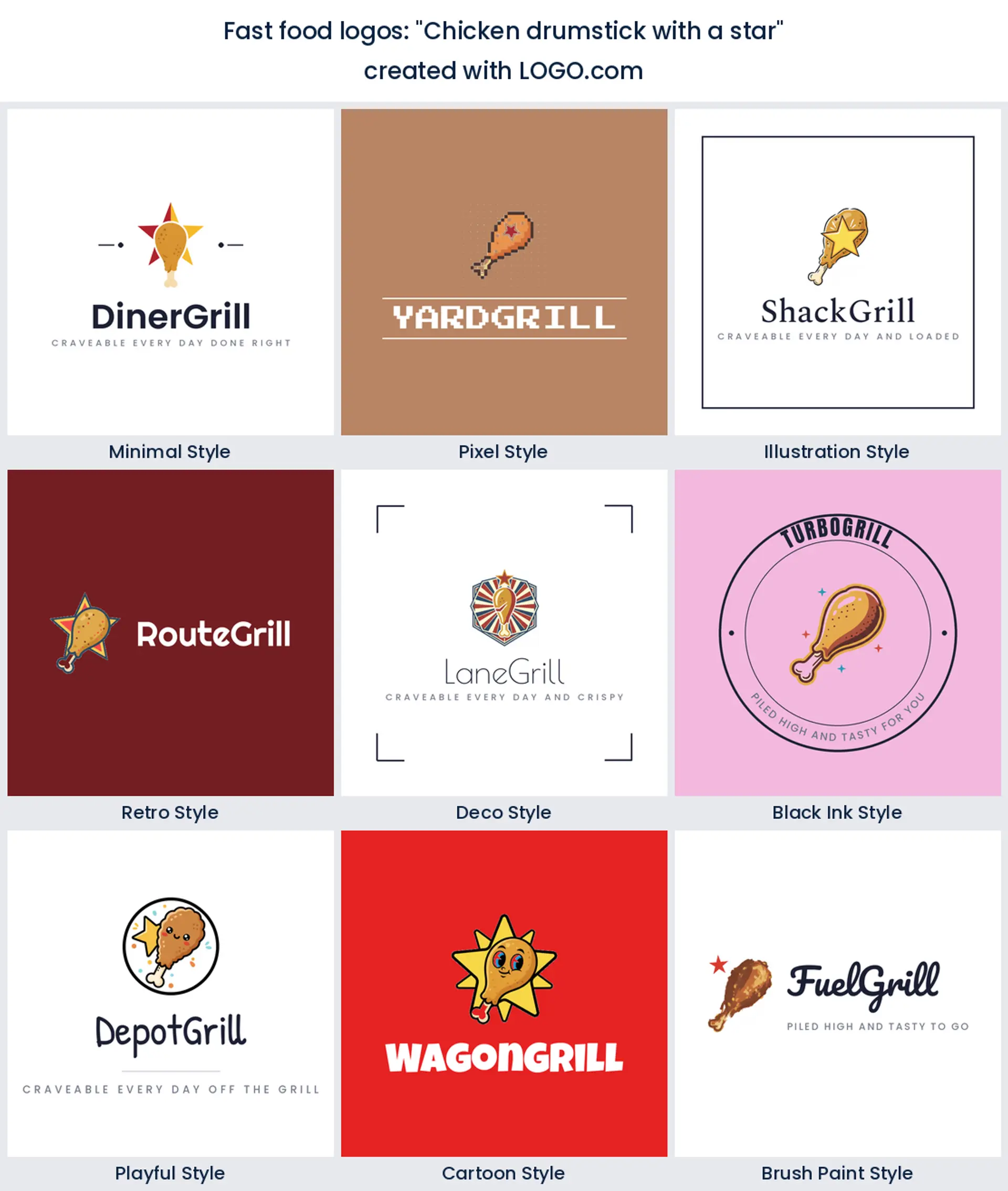 Chicken drumstick with a star logo in nine styles.