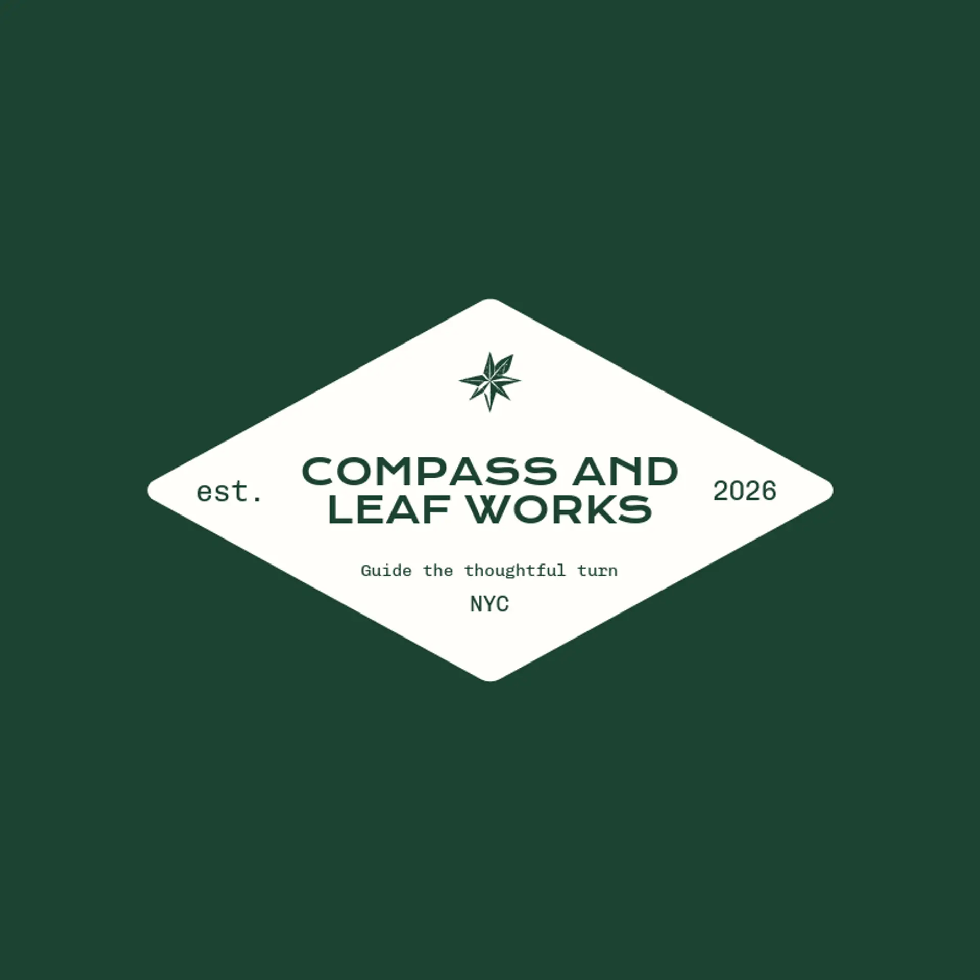 Compass and Leaf Works logo for negative space