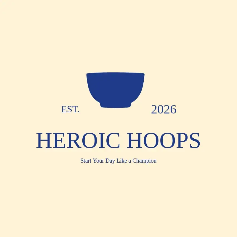 The cereal name Heroic Hoops as a branded logo with a single color icon