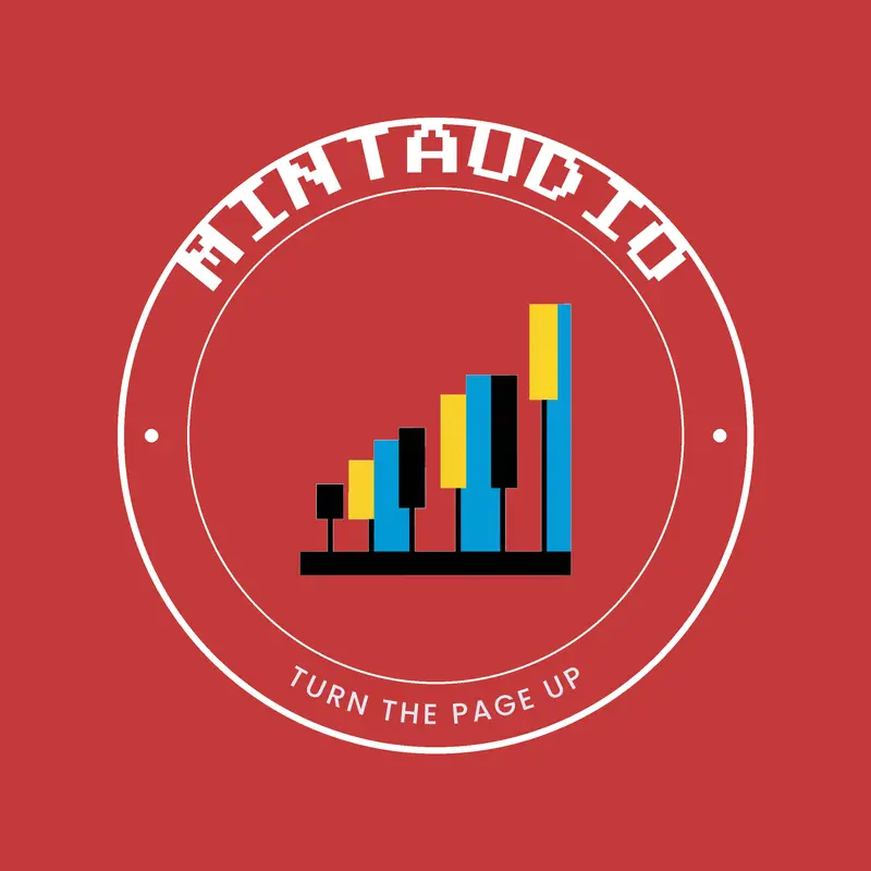 Piano keys and rising graph music logo
