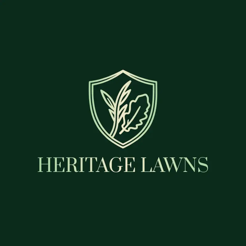 The lawn care name Heritage Lawns as a branded logo with a single color icon