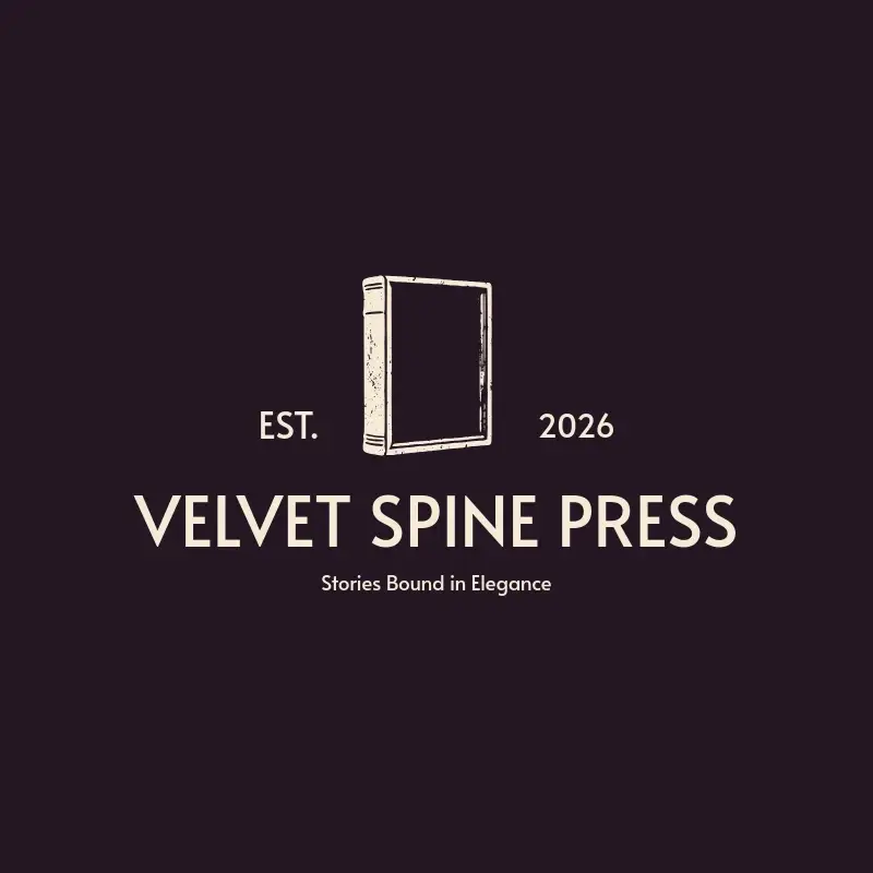 The book name Velvet Spine Press as a branded logo with a single color icon