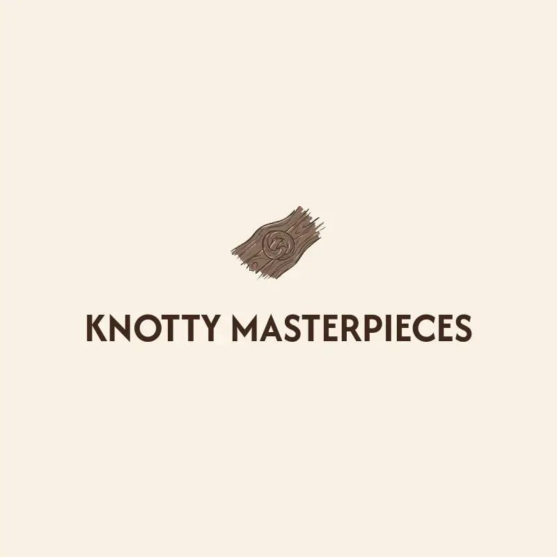 The woodworking name Knotty Masterpieces as a branded logo with a color icon