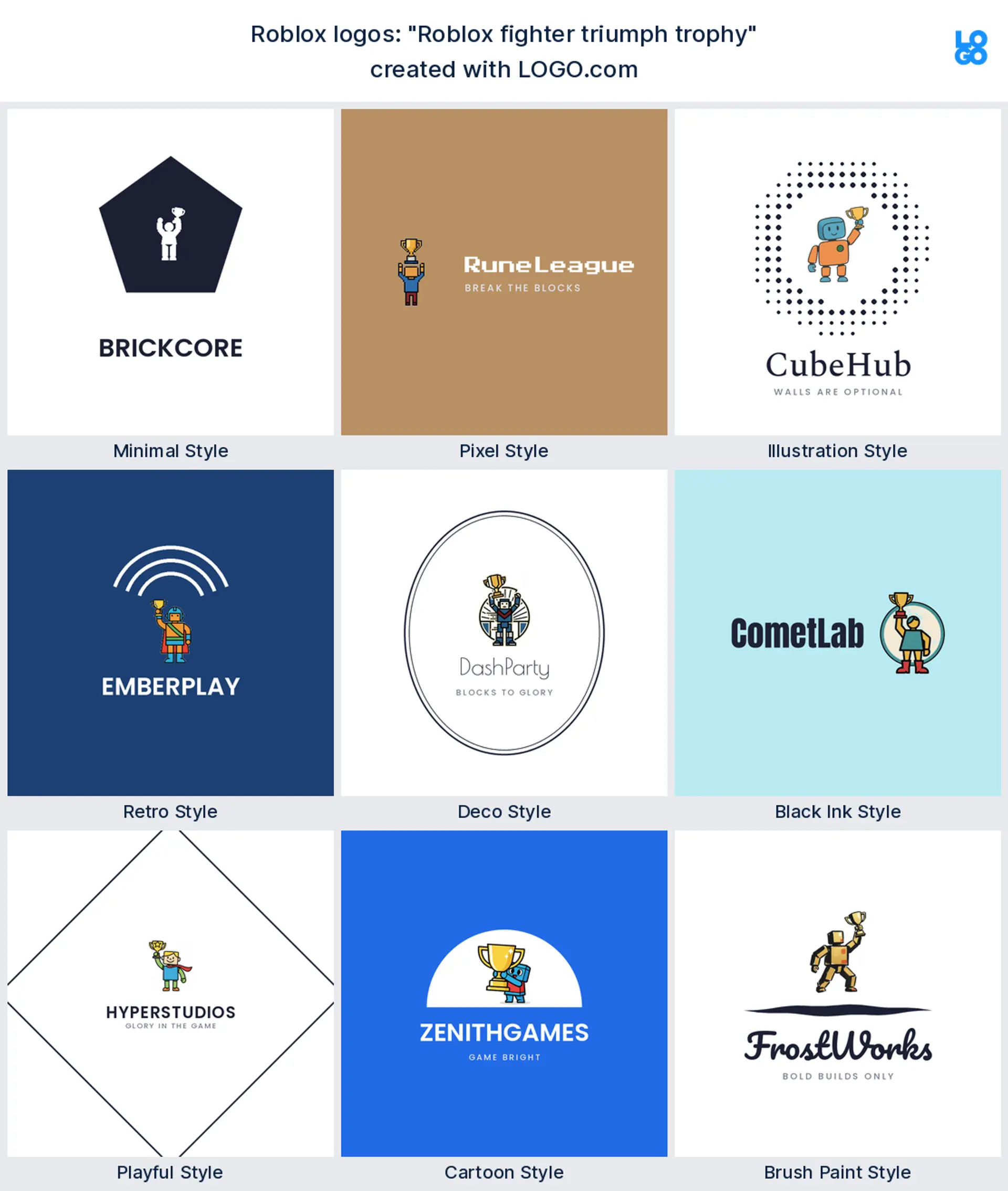 Roblox logos built from the founder prompt "Roblox fighter triumph trophy"