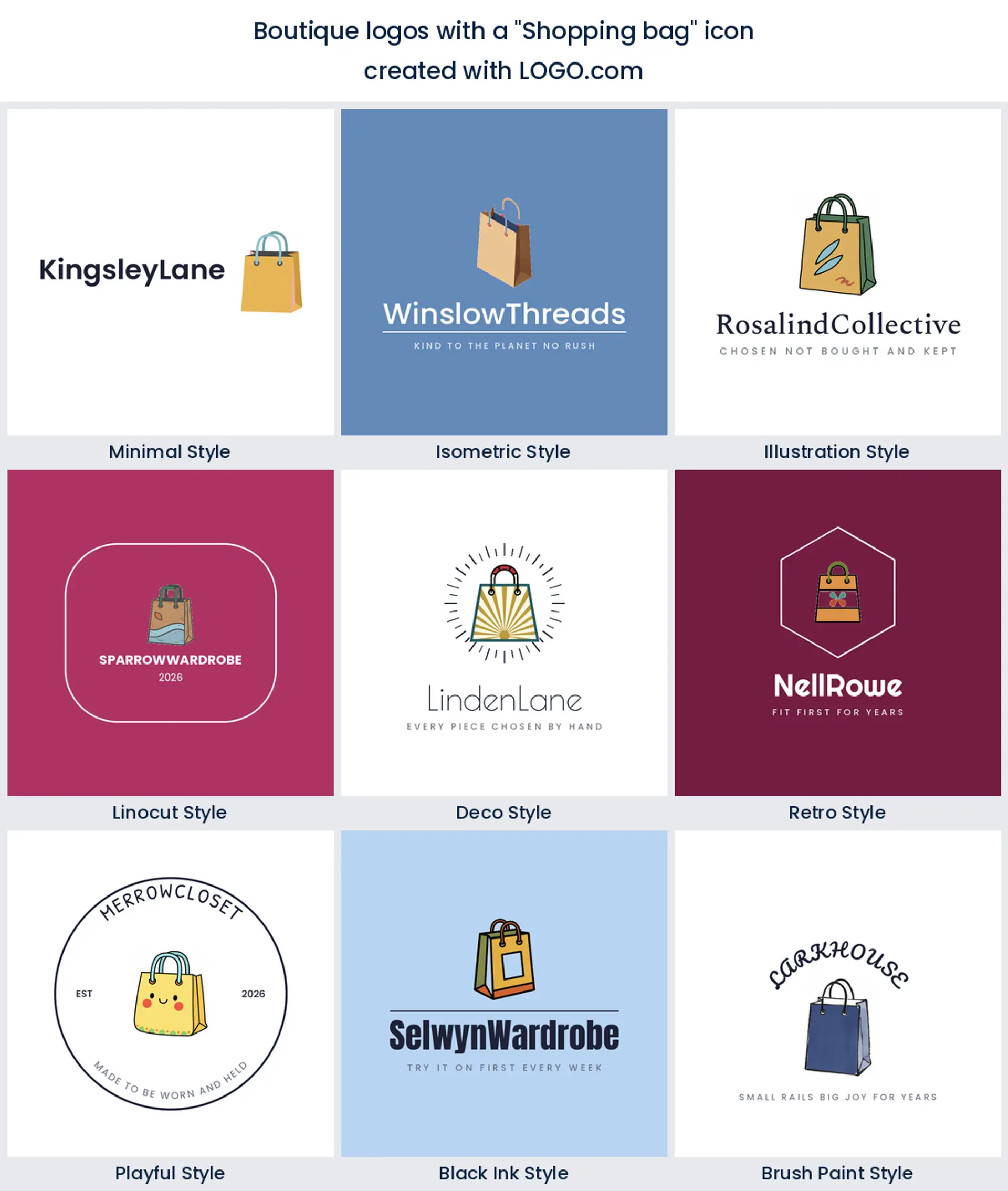 Shopping bag boutique logo shown in nine LOGO.com styles