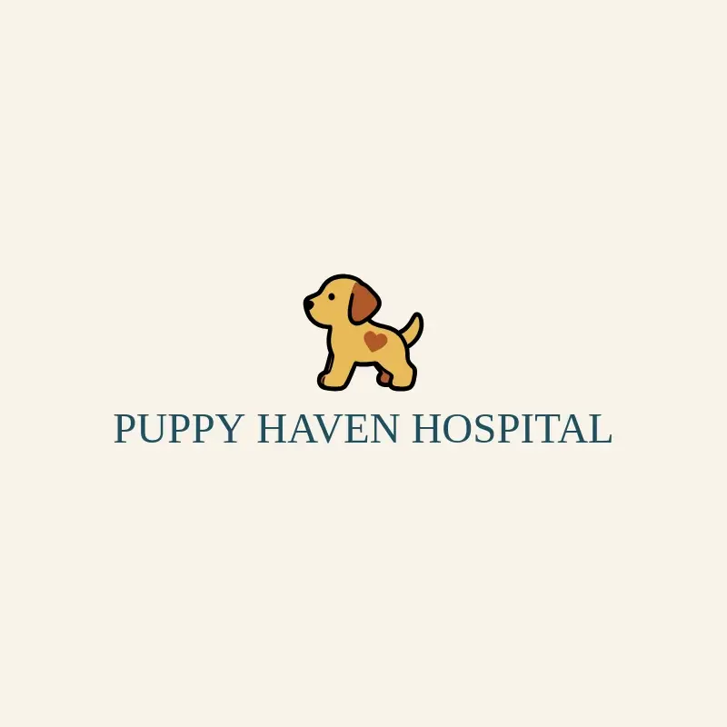 The hospital name Puppy Haven Hospital as a branded logo with a color icon