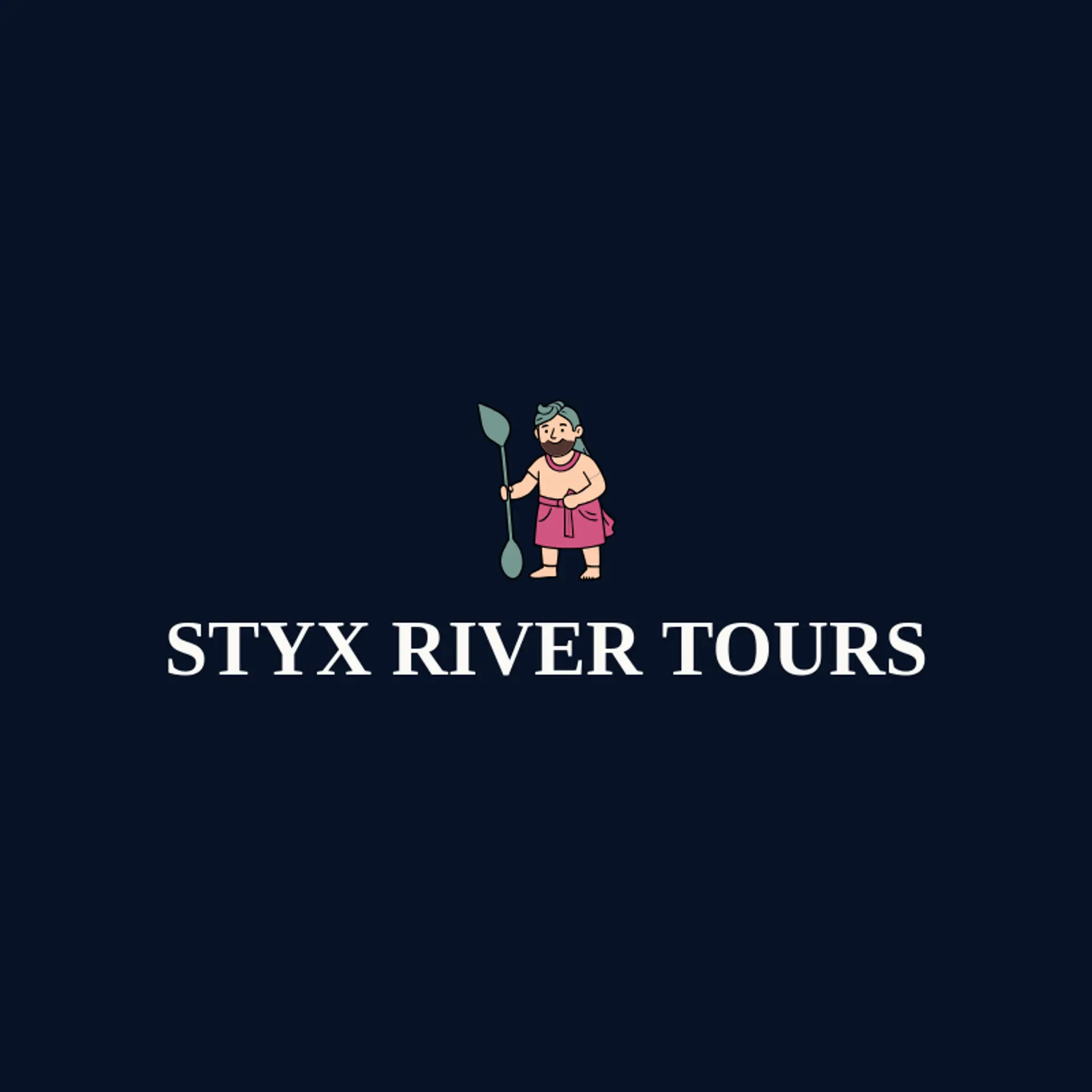 Styx River Tours logo for greek god