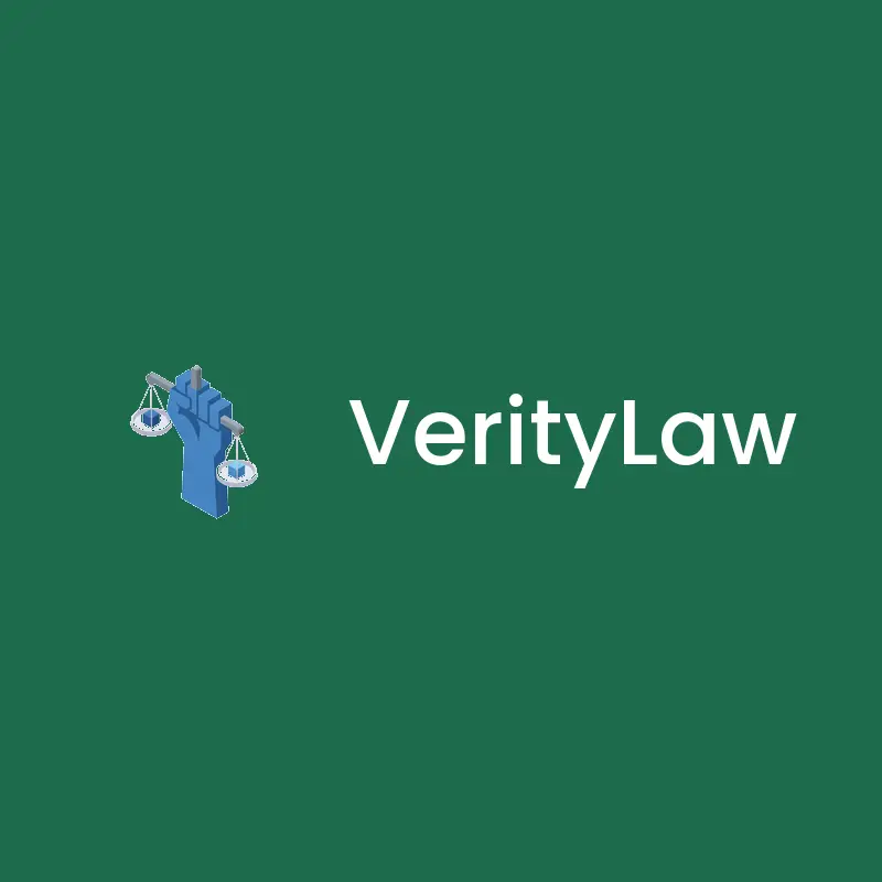 Isometric legal logo with a raised fist holding scales for VerityLaw