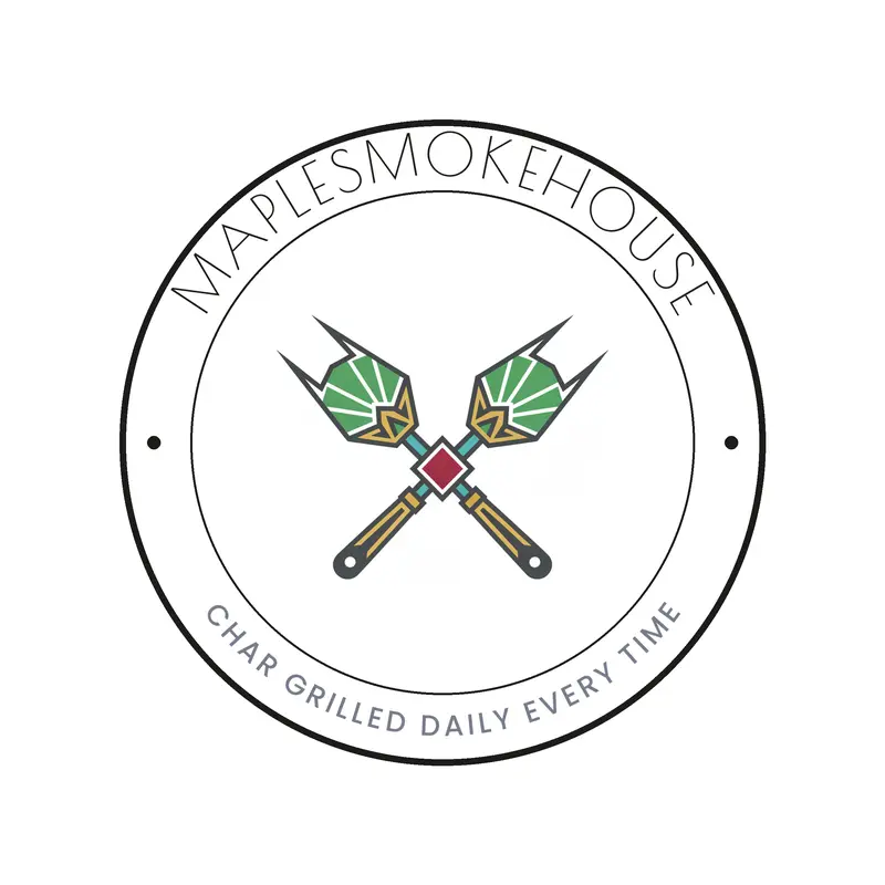 A deco crossed grilling forks logo on a white background.