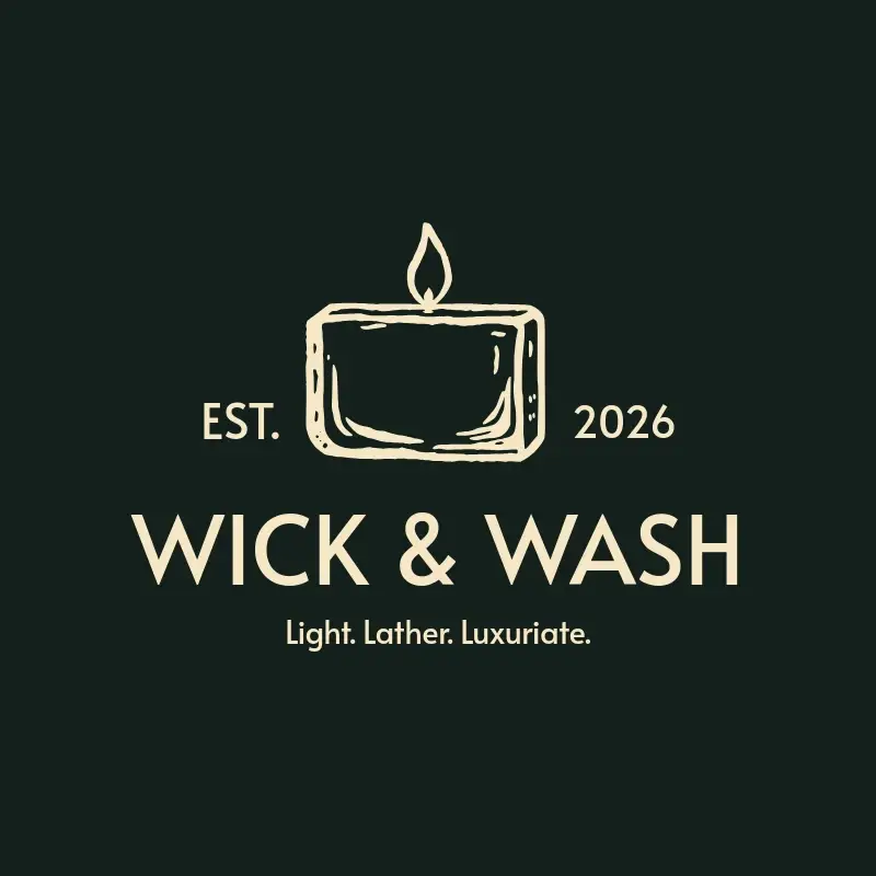 The soap business name Wick & Wash as a branded logo with a single color icon