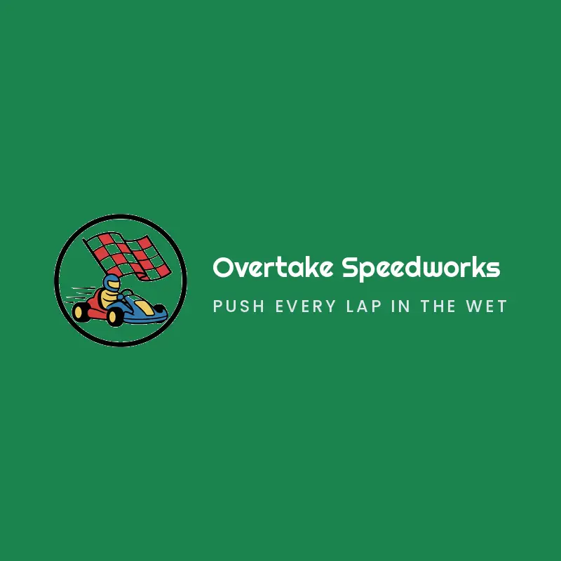 A retro go kart under a racing flag on green for a karting club badge.