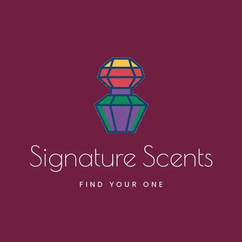 The perfume name Signature Scents as a branded logo in a deco style