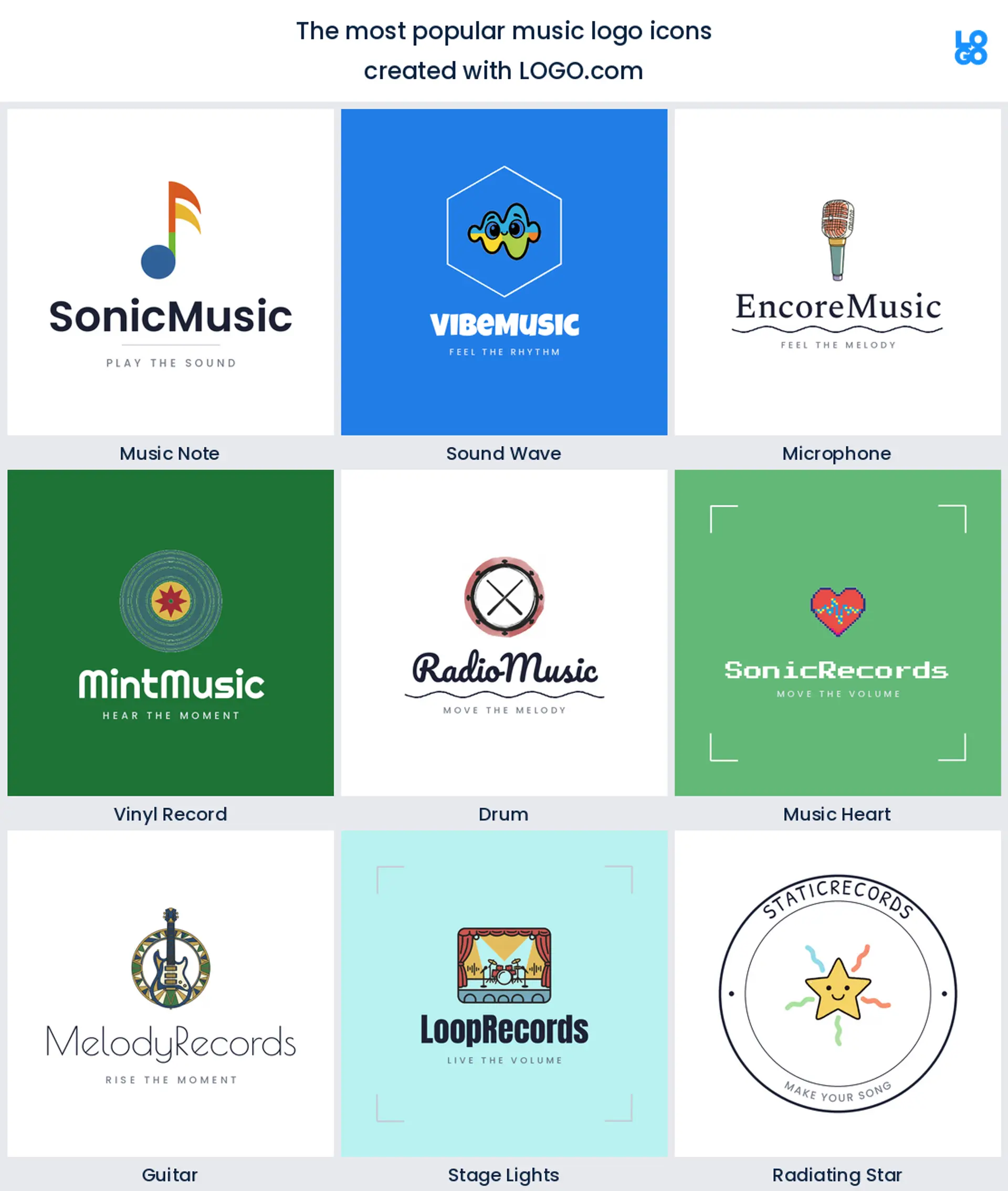 The nine most popular music logo icons on LOGO.com