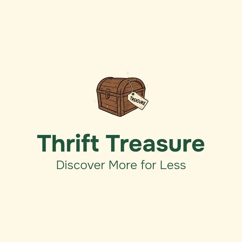 The thrift store name Thrift Treasure as a branded logo with a color icon