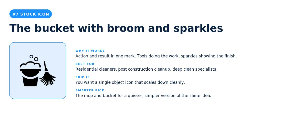 The bucket with broom and sparkles stock icon